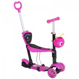 HOMCOM 5 em 1trotinete para crianças de acima de 1 ano 3 rodas trotinete com assento removível guiador ajustável 62x25x72,5 cm rosa