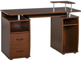 Secretária HOMCOM Prateleiras e Bandeja de teclado Castanho (120 x 55 x 85 cm)