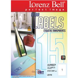 LORENZ BELL Etiquetas Transparentes 210x297mm 15 Folhas