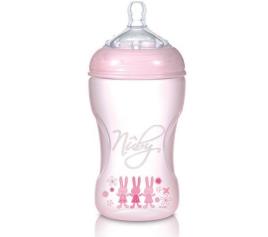 Jarro de fluxo médio nuby do estagio 2 da tetina de propileno 3M rosa 240ml