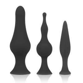 CONJUNTO DE PLUGUE ANAL DE SILICONE OHMAMA - PRETO