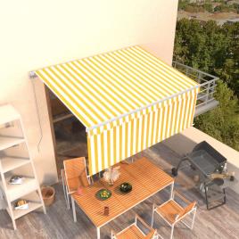 vidaXL Toldo retrátil manual com estore 3x2,5 m amarelo e branco