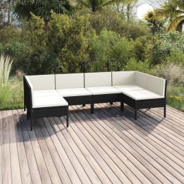 vidaXL 6 pcs conjunto lounge de jardim c/ almofadões vime PE preto