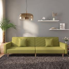 vidaXL Sofá-cama 2 lugares com duas almofadas tecido verde