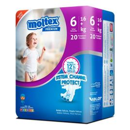 Saias Moltex Premium Tamanho 6 + 16Kg 20Uds