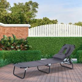Espreguiçadeira Dobrável com Encosto Ajustável em 4 Posições Espreguiçadeira de Jardim com Almofada Estrutura de Aço Tecido Oxf