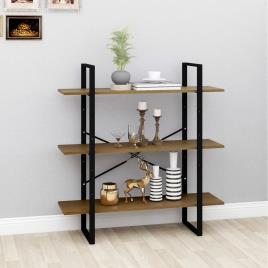 Estante com 3 Prateleiras 100x30x105 cm Pinho Maciço Castanho