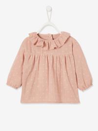 Blusa em gaze dupla com gola larga, para bebé rosa medio estampado