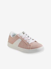 Sapatilhas, pele croute de cor, para menina rosa claro liso