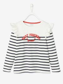 Camisola estilo marinheiro, com folhos, para menina branco claro as riscas