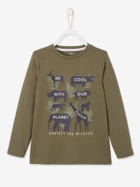Camisola com animais da selva, para menino verde medio liso com motivo