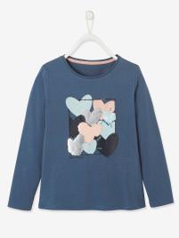 Camisola com corações, lantejoulas ou purpurinas azul medio liso com motivo
