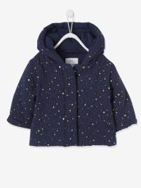 Sobretudo em gaze de algodão acolchoado, para bebé menina azul escuro estampado