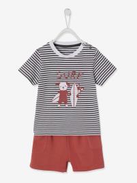 Conjunto calções e t-shirt às riscas, para bebé cinzento escuro as riscas