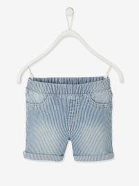 Calções às riscas, para menina azul claro desbotado