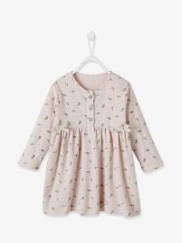 Vestido canelado às flores, para bebé cinzento claro estampado