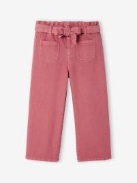 Calças cropped largas com cinto, para menina rosa escuro liso