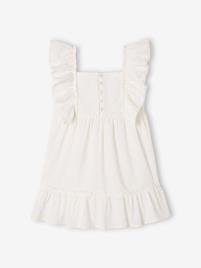 Vestido de cerimónia com folhos, tecido em relevo efeito bolas, para menina branco claro liso