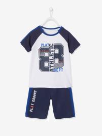 Conjunto de desporto t-shirt e bermudas, para menino azul vivo estampado