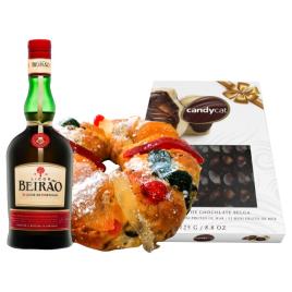 Cabaz Natal Licor Beirão + Bolo Rei + Bombons Frutos do Mar Candycat