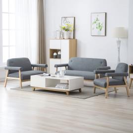 vidaXL Conjunto de sofás para 6 pessoas 3 pcs tecido cinzento-claro