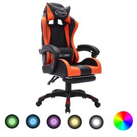 vidaXL Cadeira estilo corrida luzes LED RGB couro artif. laranja/preto