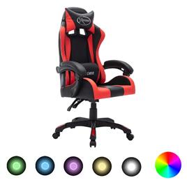 vidaXL Cadeira estilo corrida luzes LED RGB couro arti. vermelho/preto