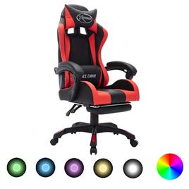vidaXL Cadeira estilo corrida luzes LED RGB couro arti. vermelho/preto