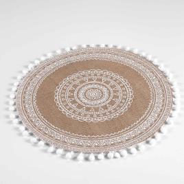 Douceur d intérieur  Conjunto de mesa SET DE TABLE (0) 38 CM JUTE IMPRIME+POMPONS RENATA BLANC X4  Branco  Diam 38 cm.Casa >Conjunto de mesa