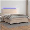 vidaXL Cama box spring c/colchão/LED 160x200cm couro artif. cappuccino