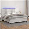 vidaXL Cama box spring c/colchão/LED 160x200cm couro artificial branco