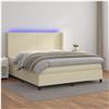 vidaXL Cama box spring c/ colchão/LED 180x200cm couro artificial creme
