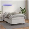 vidaXL Cama box spring c/colchão/LED 100x200cm couro artificial branco
