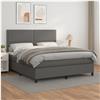 vidaXL Cama com molas/colchão 160x200 cm couro artificial cinzento